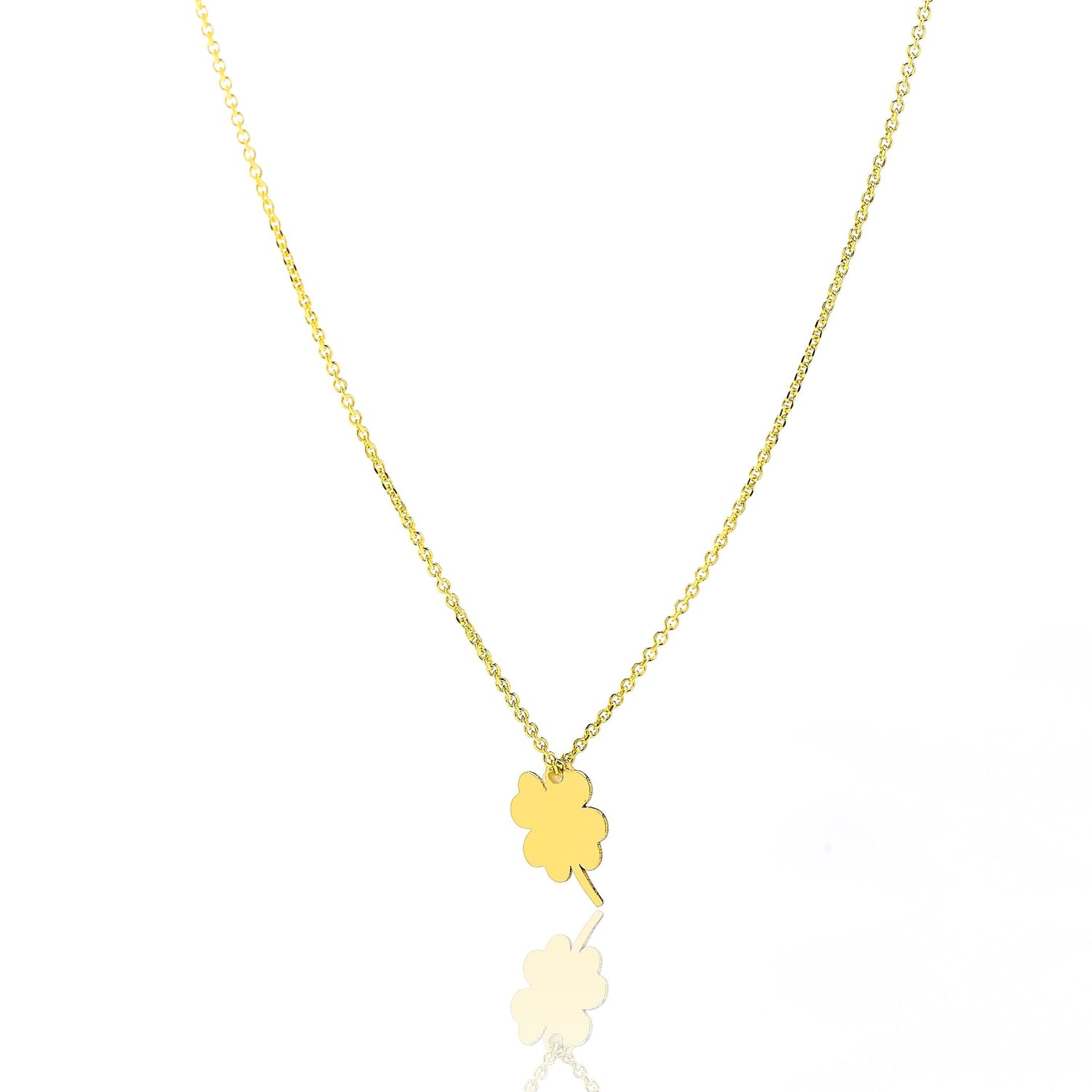 14k Yellow Gold 16 - 18 inch Extendable 4-Leaf Clover Charm Pendant Necklace