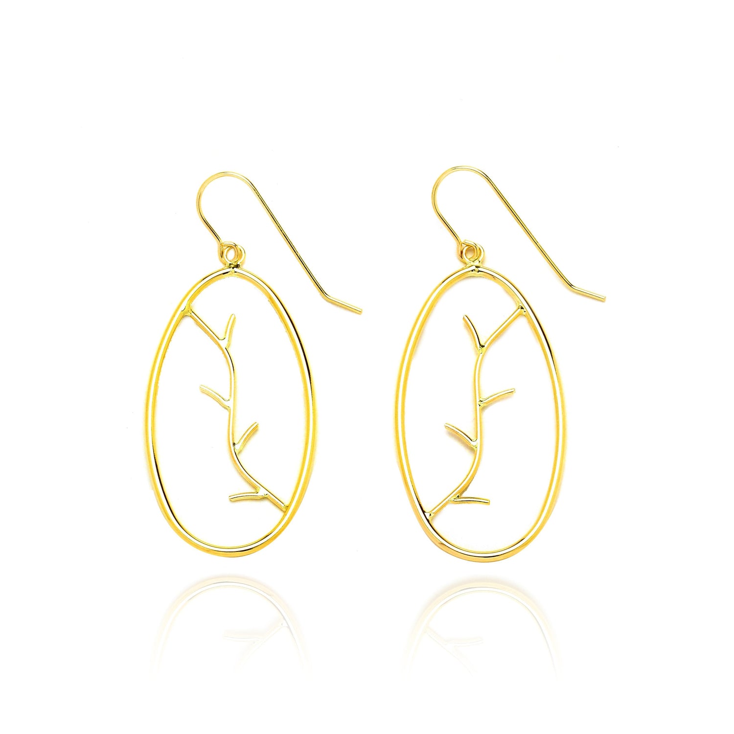 14k Yellow Gold Twig Design Drop Earring with Fish Hook in Gift Box for Women