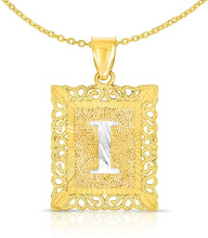 Load image into Gallery viewer, Floreo 10k Yellow and White Gold A-Z Initial Square (21 x 12 mm) Pendant with Optional Necklace, Small
