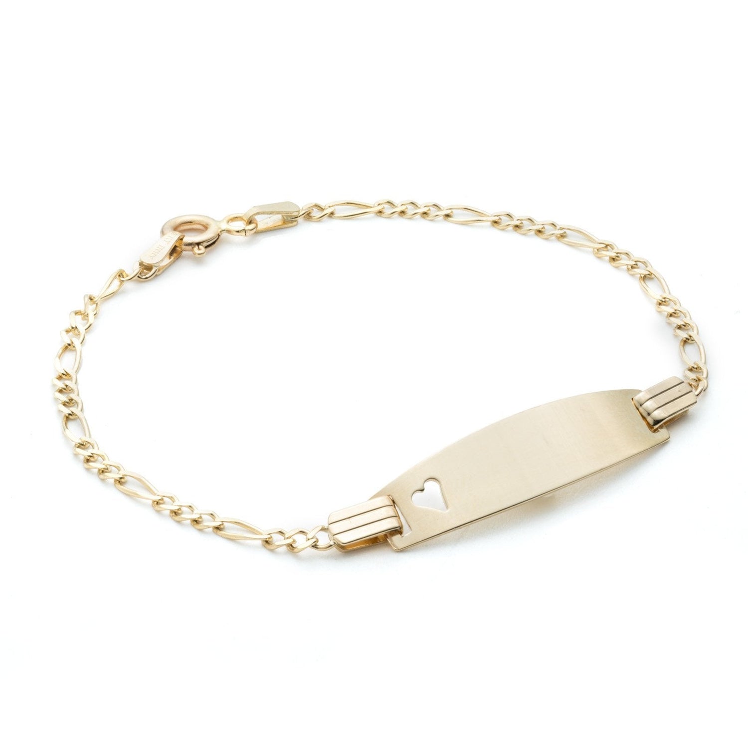 10k Gold Figaro ID Bracelet with Small Heart Engravable for Children 2mm