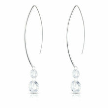Load image into Gallery viewer, Sterling Silver Hanging Cubic Zirconia Earring - 2 CZ Stones
