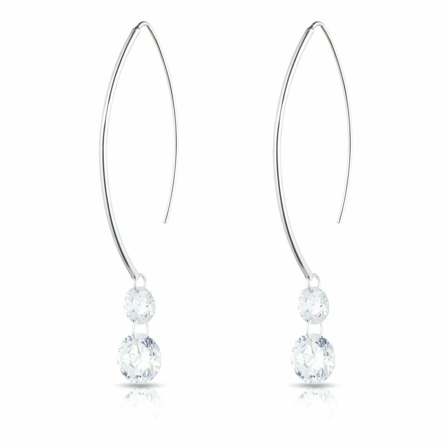 Sterling Silver Hanging Cubic Zirconia Earring - 2 CZ Stones