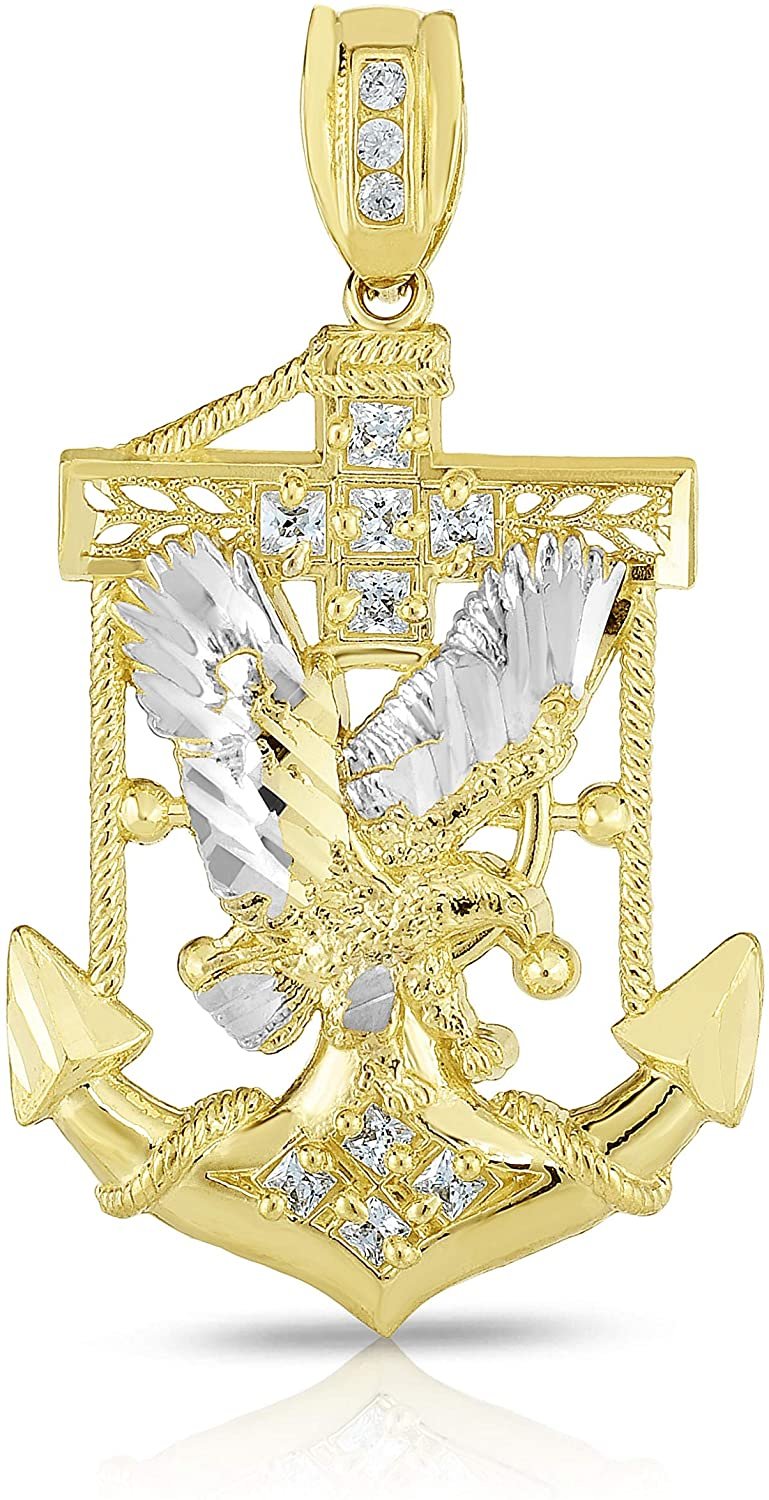 Floreo 10k Yellow Gold Two-Tone CZ Eagle Anchor Pendant