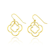 Load image into Gallery viewer, 14k Yellow Gold Double Quatrefoil Drop Earring with Fish Hook in Gift Box
