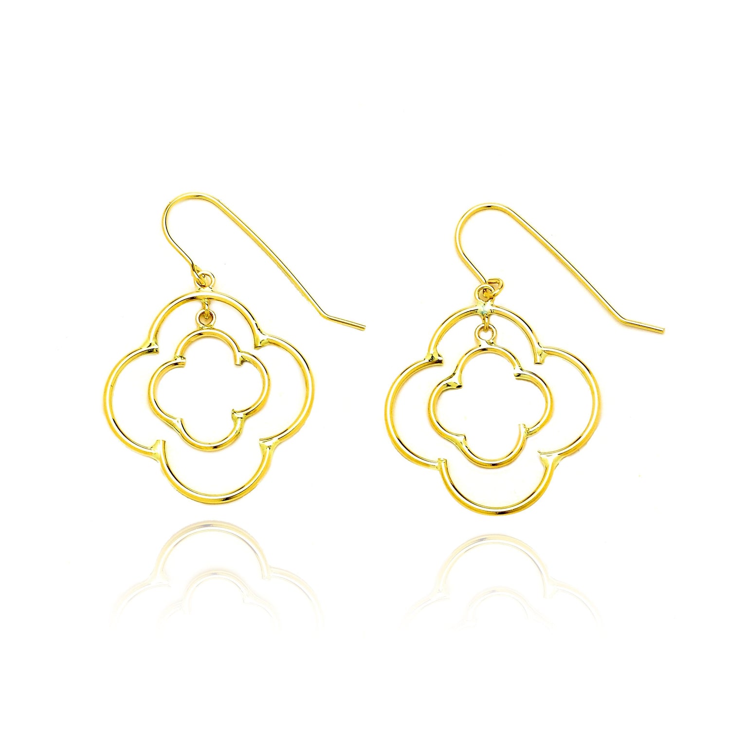 14k Yellow Gold Double Quatrefoil Drop Earring with Fish Hook in Gift Box