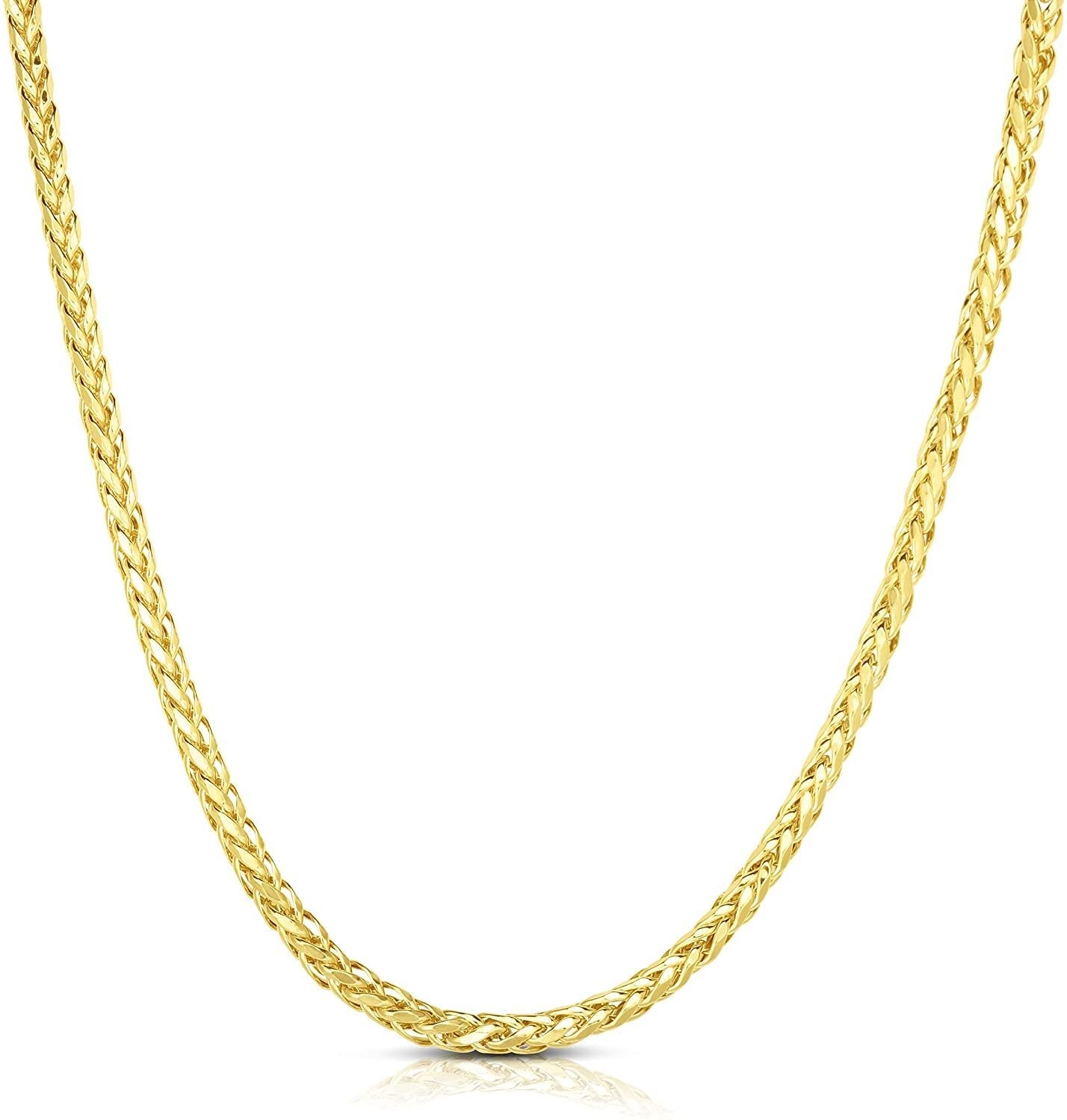 14k Yellow Gold 2.7mm Lightweight Palm Tree Round Wheat Necklace