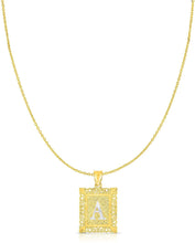 Load image into Gallery viewer, Floreo 10k Yellow and White Gold A-Z Initial Square (21 x 12 mm) Pendant with Optional Necklace, Small
