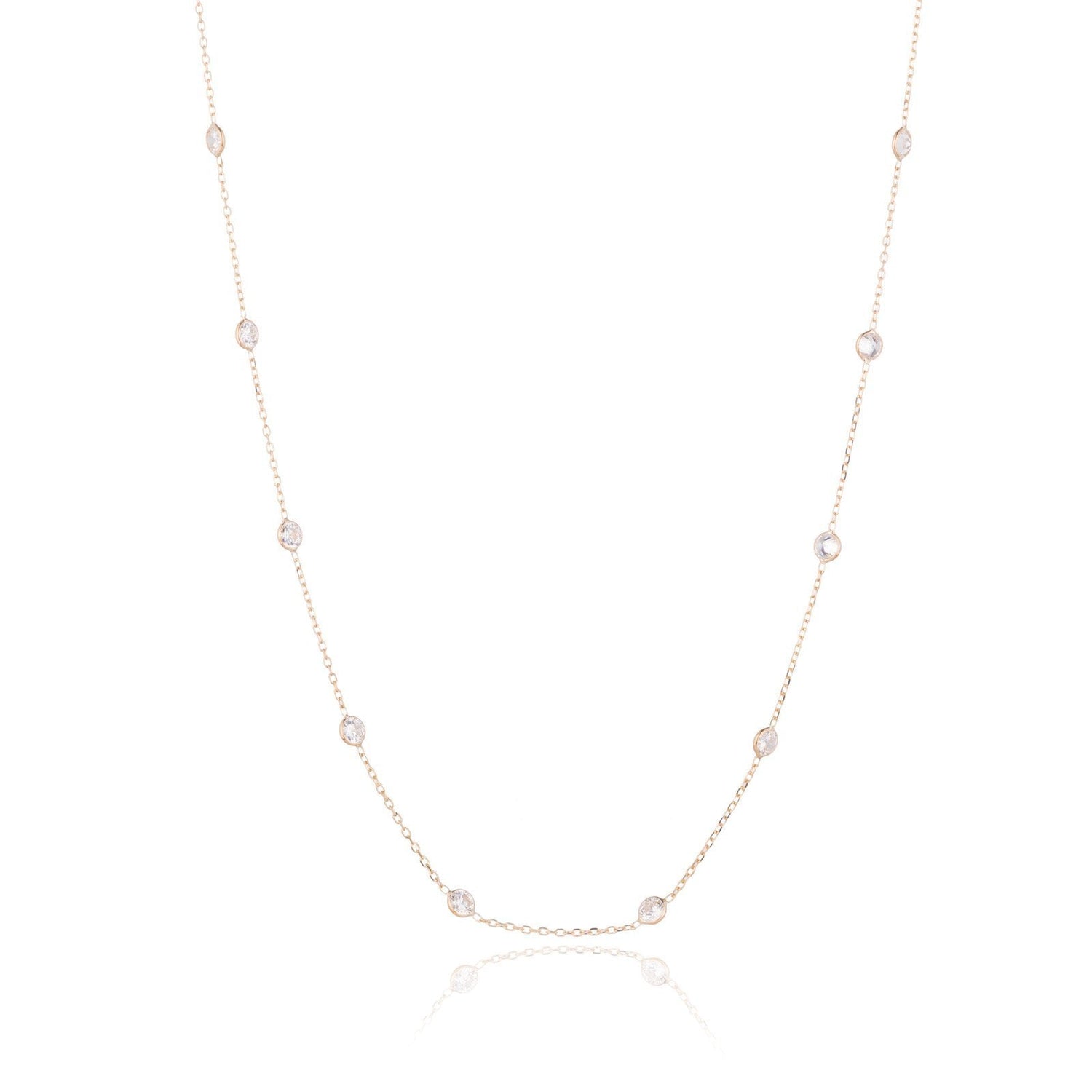 14k Yellow Gold Cable Chain Necklace Multi-stone Gemstone Ovel and Round Shape
