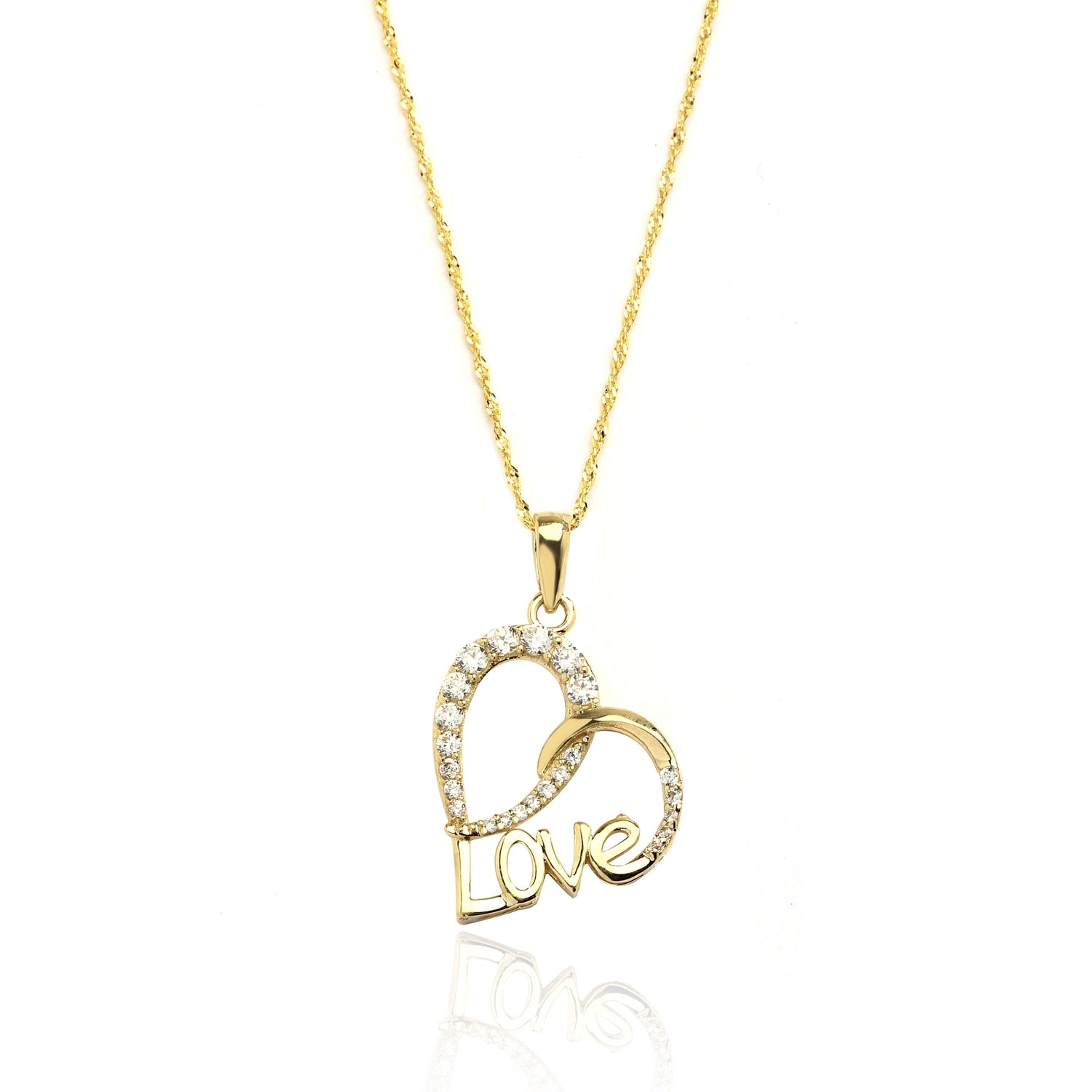 10k Yellow Gold Heart CZ Love Pendant Necklace