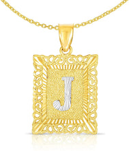 Load image into Gallery viewer, 10k Yellow and White Gold A-Z Initial Square (21 x 12 mm) Pendant with Optional Necklace, Small
