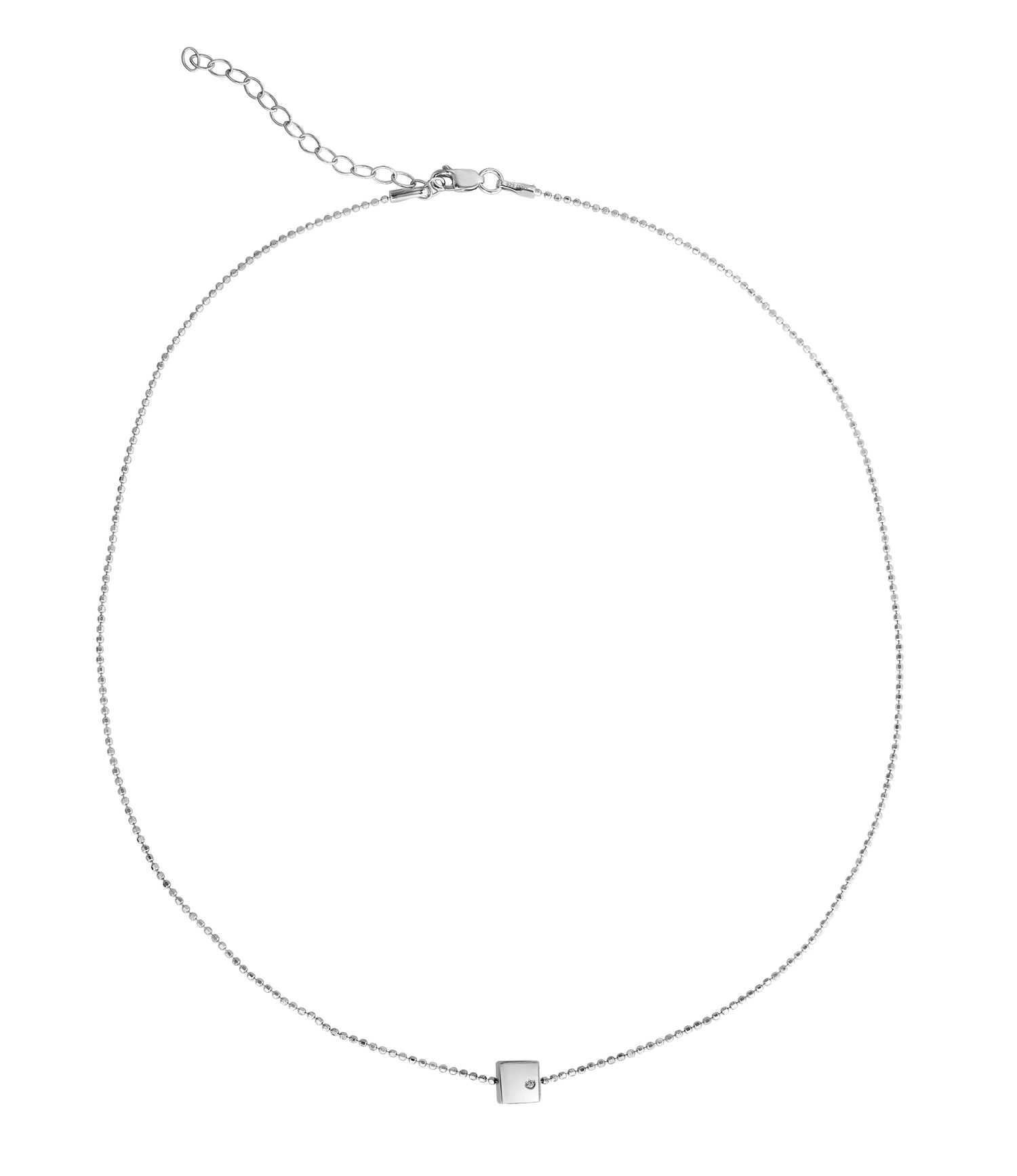 Sterling Silver Expandable Necklace with Cube and Cubic Zirconia, 16+2 Inch