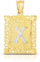 Load image into Gallery viewer, Floreo 10k Yellow and White Gold A-Z Initial Square (21 x 12 mm) Pendant with Optional Necklace, Small
