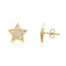 Load image into Gallery viewer, 10k Yellow Gold Star Shape Micropave CZ Accented Stud Earrings
