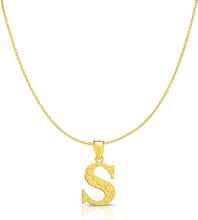 Load image into Gallery viewer, Floreo 10k Yellow Gold Nugget Style Block Personalized Initial Alphabet Pendant with Optional 18&quot; Necklace
