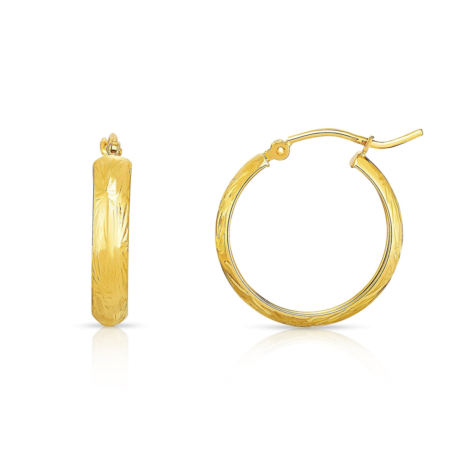 14k Yellow Gold Diamond Cut Huggies Hoop Earrings Bow Design (4mm)