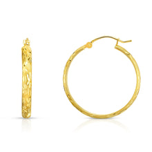 Load image into Gallery viewer, 14k Yellow Gold Diamond Cut Huggies Hoop Earrings Flower Design (3mm)
