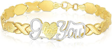 Load image into Gallery viewer, Floreo 10k Yellow Gold XOXO and Heart&quot;I Love You&quot; Lightweight Necklace or Bracelet (Optional Jewelry Set)
