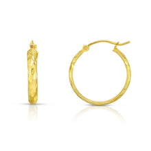 Load image into Gallery viewer, 14k Yellow Gold Diamond Cut Huggies Hoop Earrings Flower Design (3mm)
