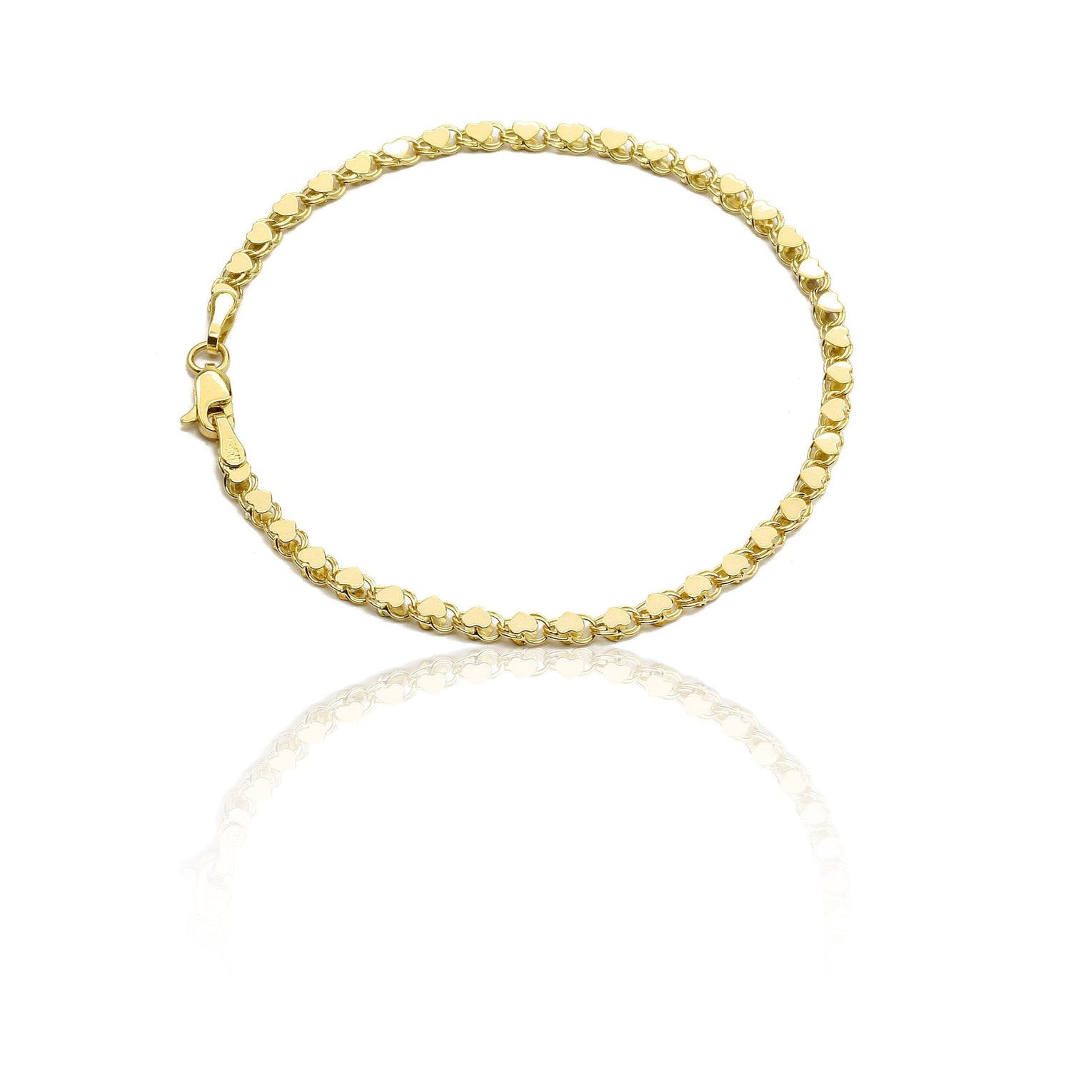 10k Yellow Gold Friendship Mirror Heart Chain Bracelet and Anklet (0.12