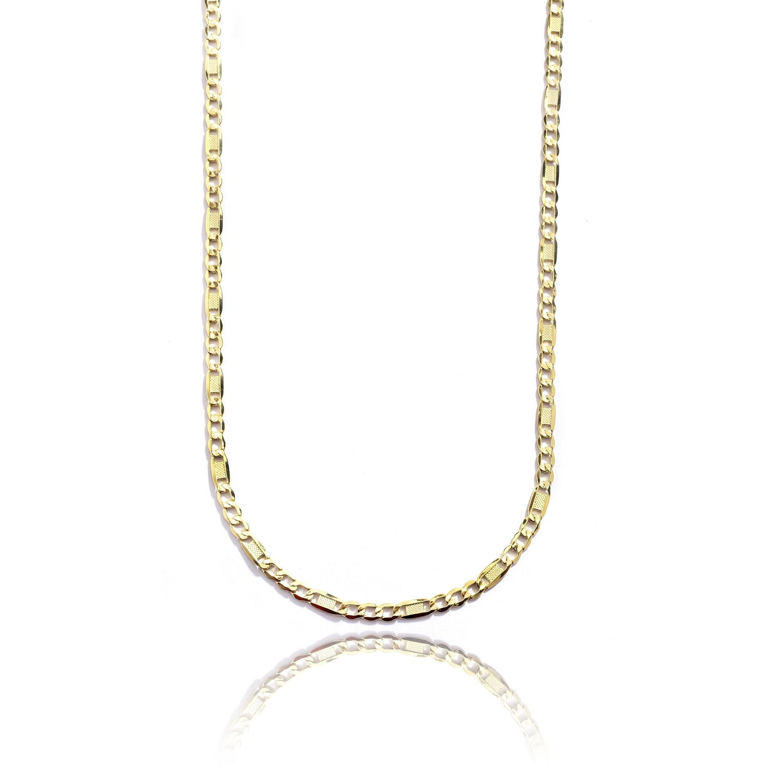 10k Yellow Gold Hollow Bar Figaro Chain Necklace, 5mm