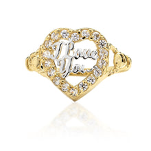 Load image into Gallery viewer, 10k Yellow Gold &quot;I Love You&quot; Heart Ring with Cubic Zirconia Stones for Women
