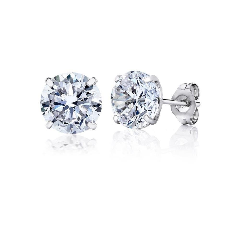 10k White Gold Round CZ Stud Earring for Women and Girls