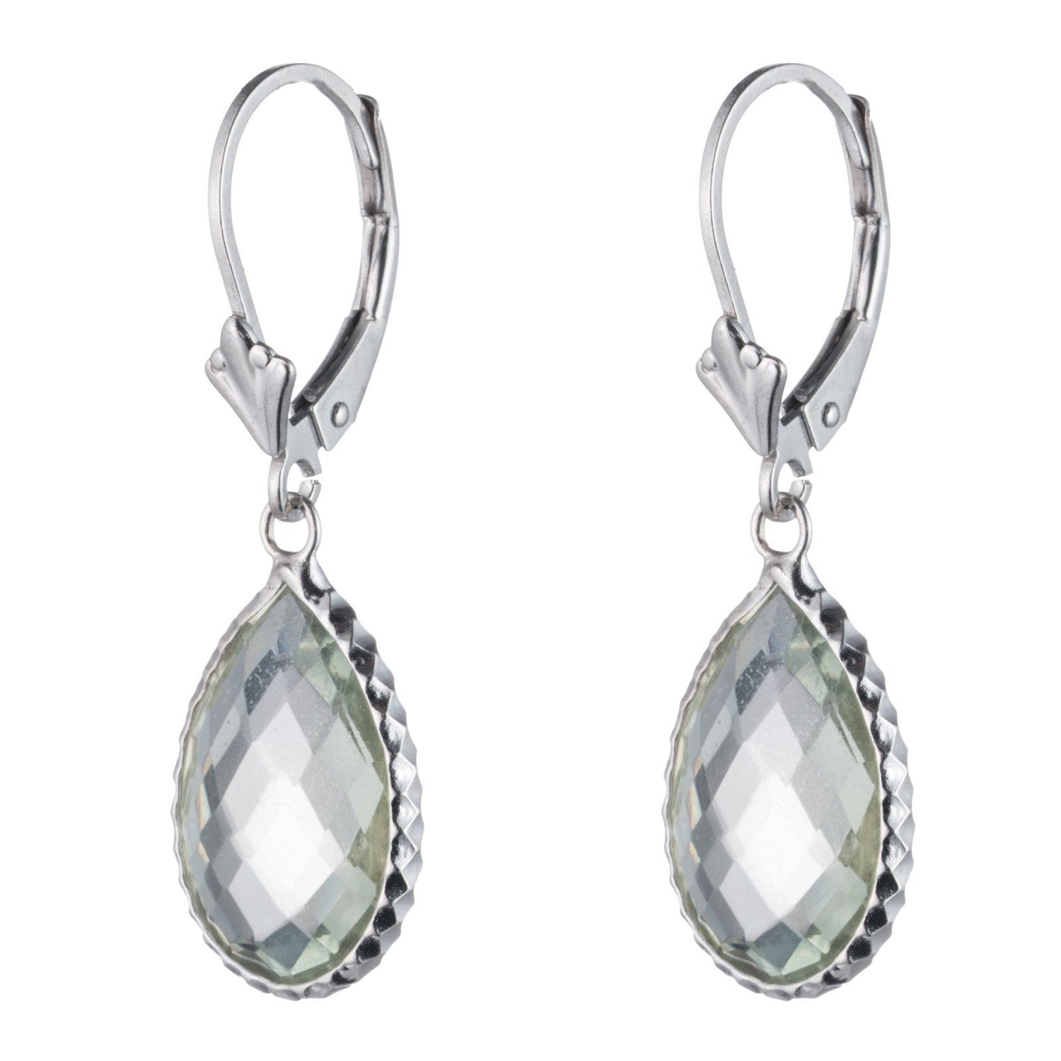 Sterling Silver Colored Stone Earring, Lever Back Closure, Pear shape, Bezel-Set