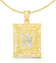 Load image into Gallery viewer, Floreo 10k Yellow and White Gold A-Z Initial Square (21 x 12 mm) Pendant with Optional Necklace, Small
