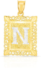 Load image into Gallery viewer, 10k Yellow and White Gold A-Z Initial Square (21 x 12 mm) Pendant with Optional Necklace, Small
