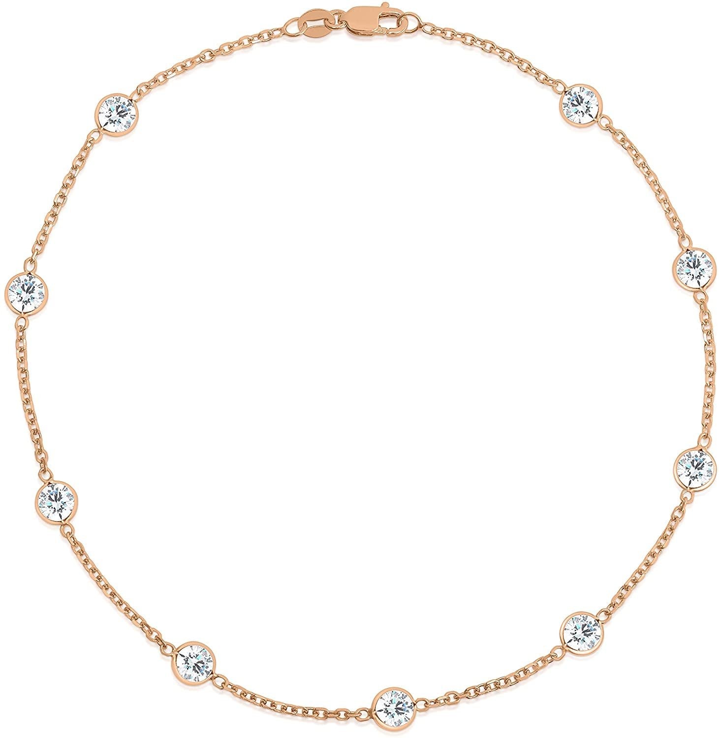 Floreo 14k Fine Gold Cubic Zirconia Cable Link Anklet, 10” (Yellow, White or Rose Gold)