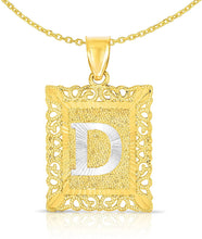 Load image into Gallery viewer, Floreo 10k Yellow and White Gold A-Z Initial Square (21 x 12 mm) Pendant with Optional Necklace, Small

