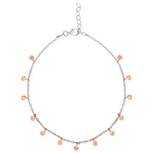 Load image into Gallery viewer, Sterling Silver Rhodium Plated Expandable Anklet with Pink Hanging Beads, 9&quot;
