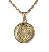 Load image into Gallery viewer, 10k Yellow Gold Religious Saint Michael Battle with Satan Oval Pendant Necklace

