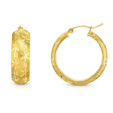 Load image into Gallery viewer, 14k Yellow Gold Diamond Cut Huggies Hoop Earrings Flower Design (8mm)
