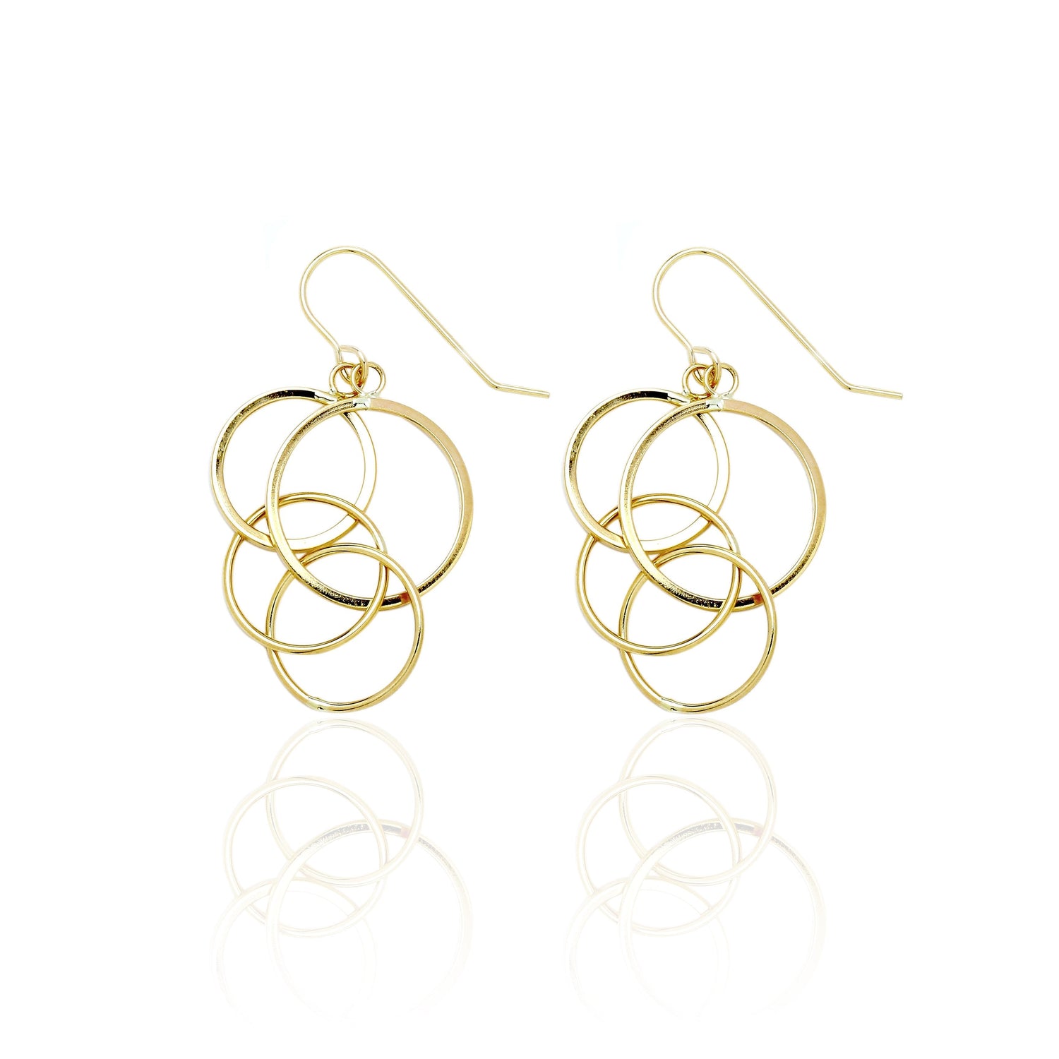14k Yellow Gold Dangling Circles Drop Earring with Fish Hook in Gift Box