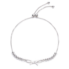 Load image into Gallery viewer, Sterling Silver Adjustable Beaded bracelet with Bow,  Expandable 9.25 Inch
