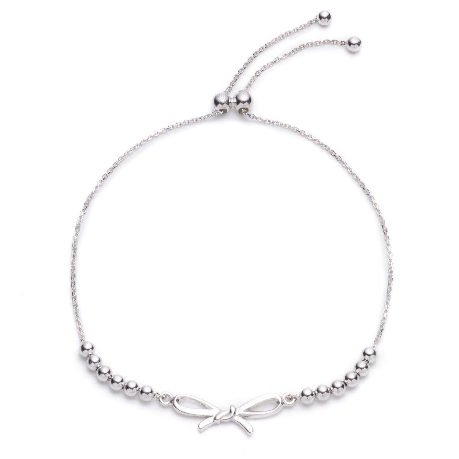 Sterling Silver Adjustable Beaded bracelet with Bow,  Expandable 9.25 Inch