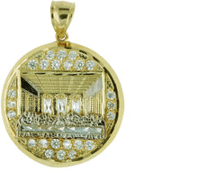 Load image into Gallery viewer, 10k Yellow and White Gold The Last Supper Pendant Necklace with CZ Gem Stones
