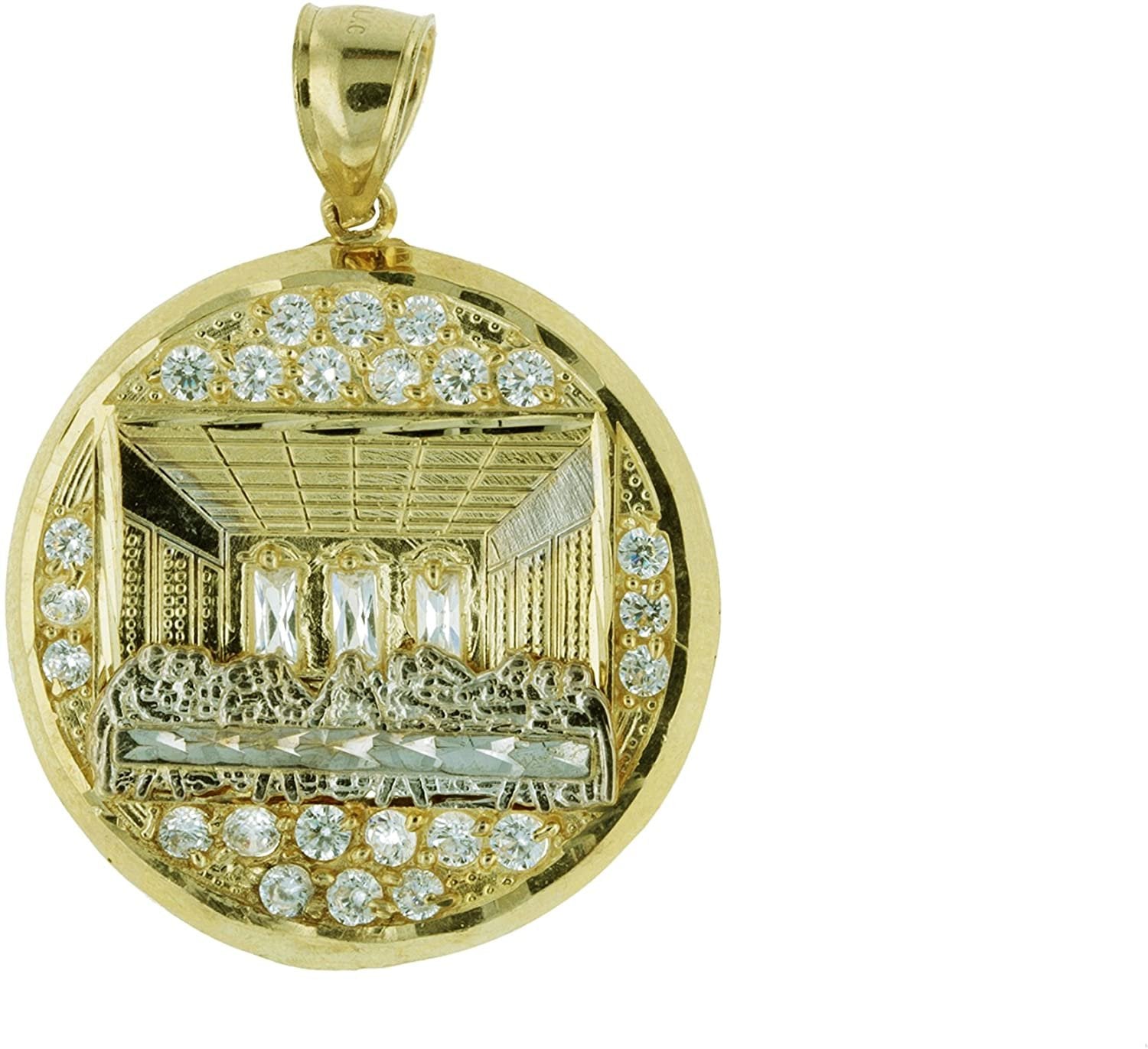 10k Yellow and White Gold The Last Supper Pendant Necklace with CZ Gem Stones