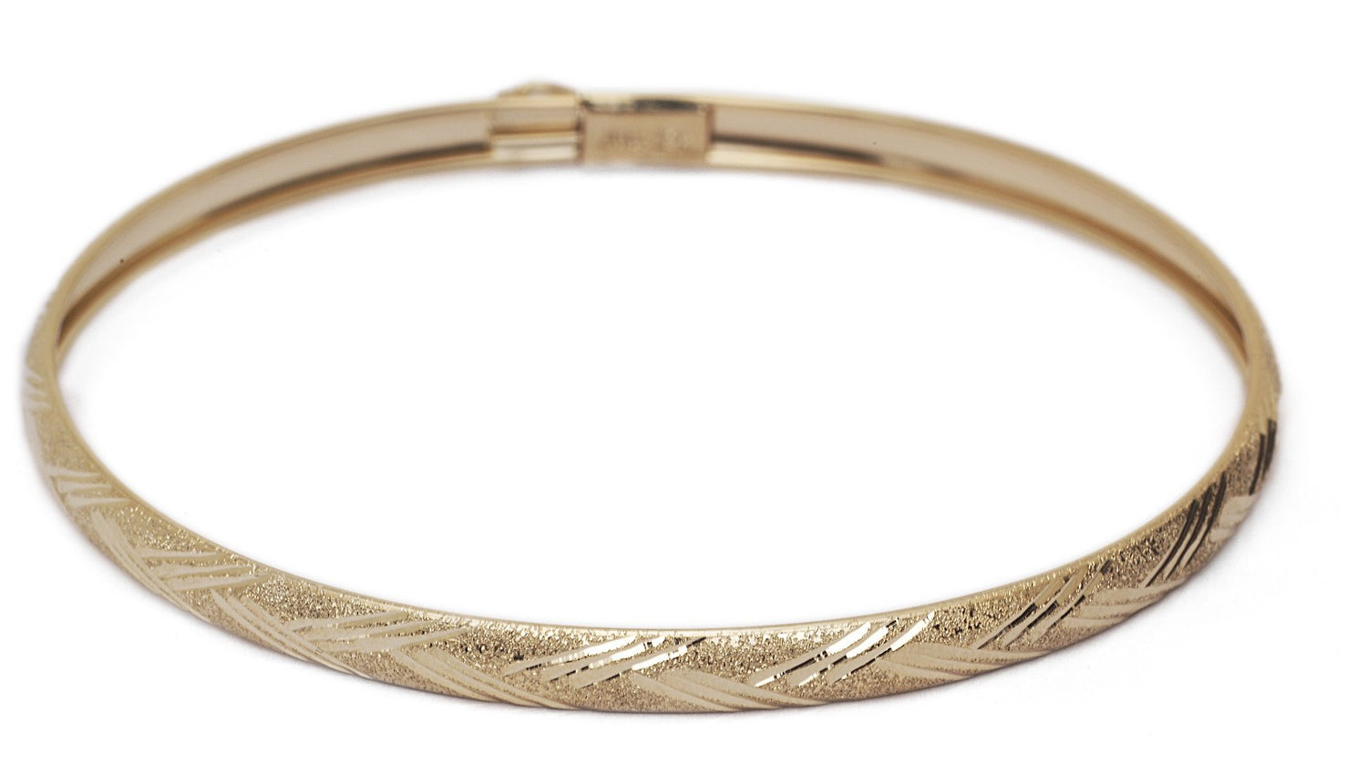 10k Yellow Gold bangle bracelet Flexible w/ Diamond Cut Designed lines, 0.16