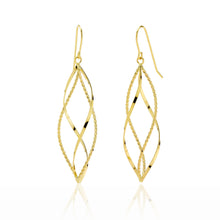 Load image into Gallery viewer, 14k Yellow Gold High Polished and Diamond Cut Twisted Pointing Oval Drop Earring
