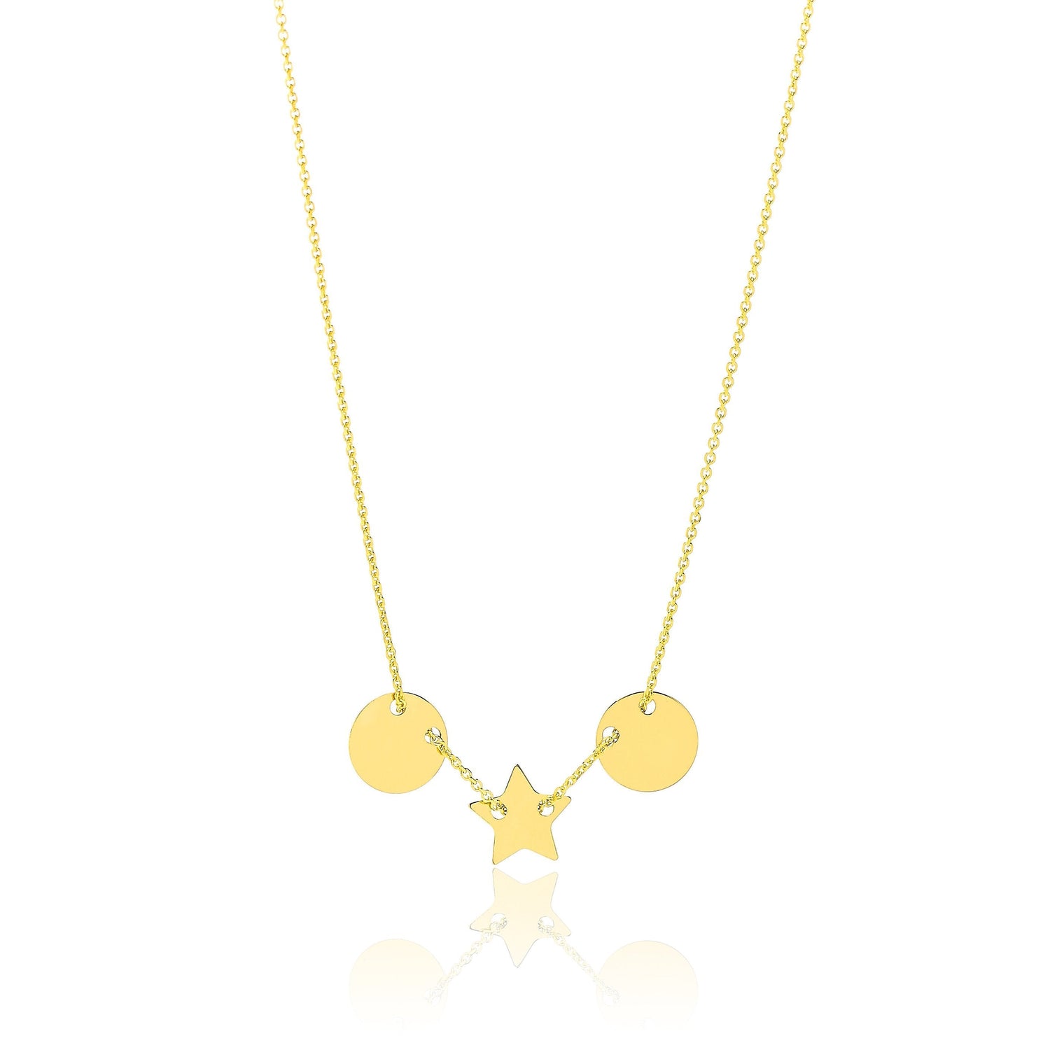 14k Yellow Gold Thin Dainty Necklace w/ Small Adjustable Charms, 18