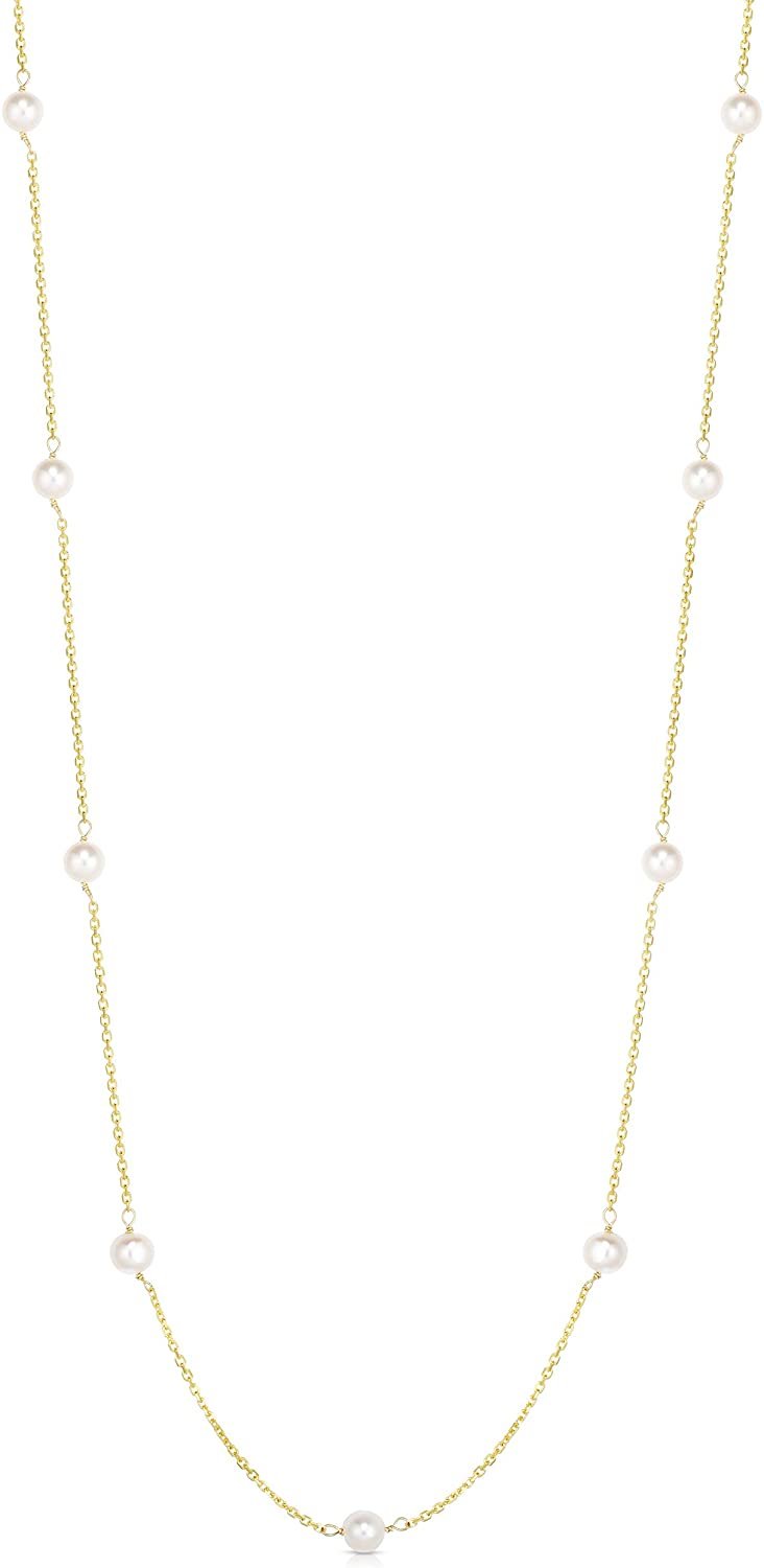 Floreo 14k Yellow Gold Cultured Pearl Station Chain Necklace