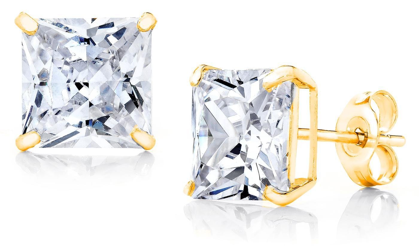 10k Yellow Gold Square CZ Stud Earring for Women and Girls