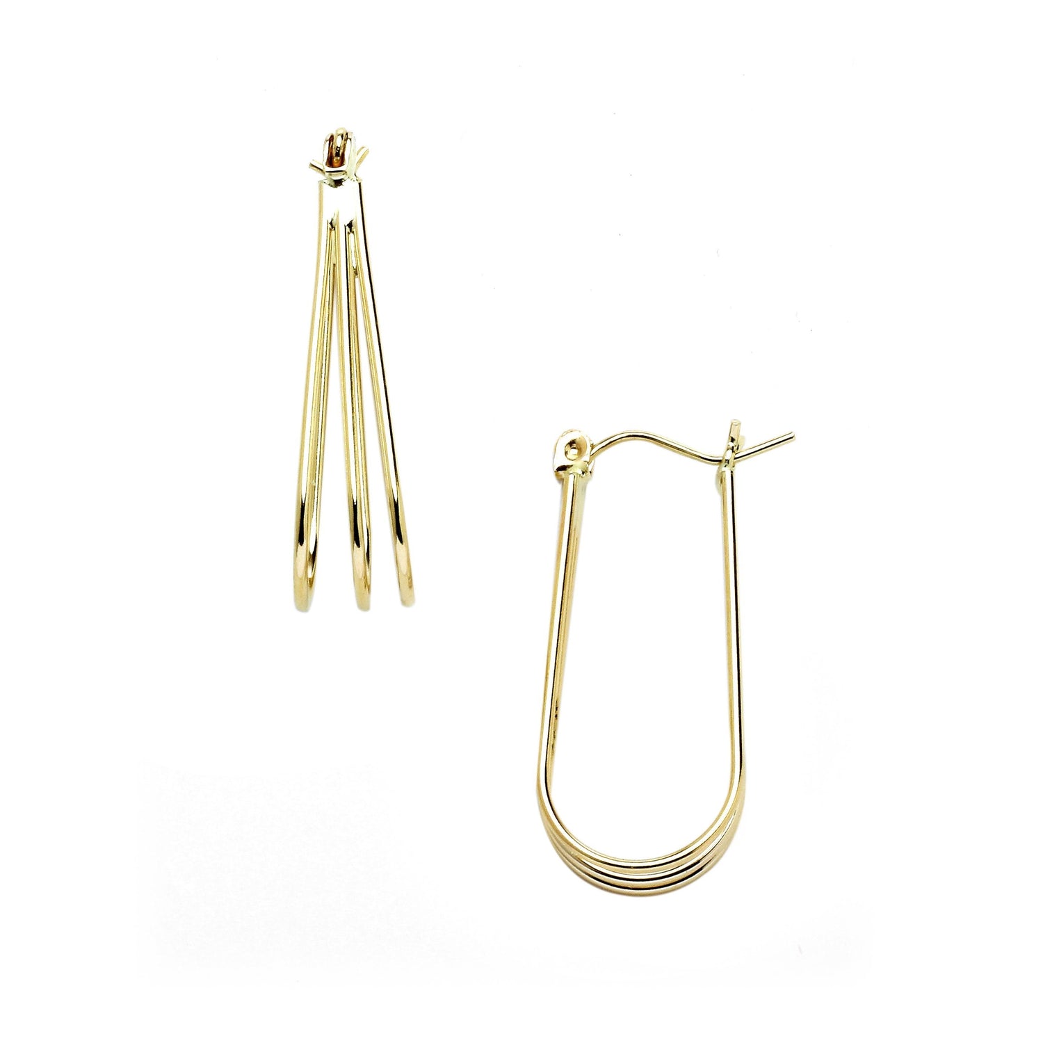 14k Yellow Gold Triple Oval Hoop Earring in Gift Box for Women and Teen Girls