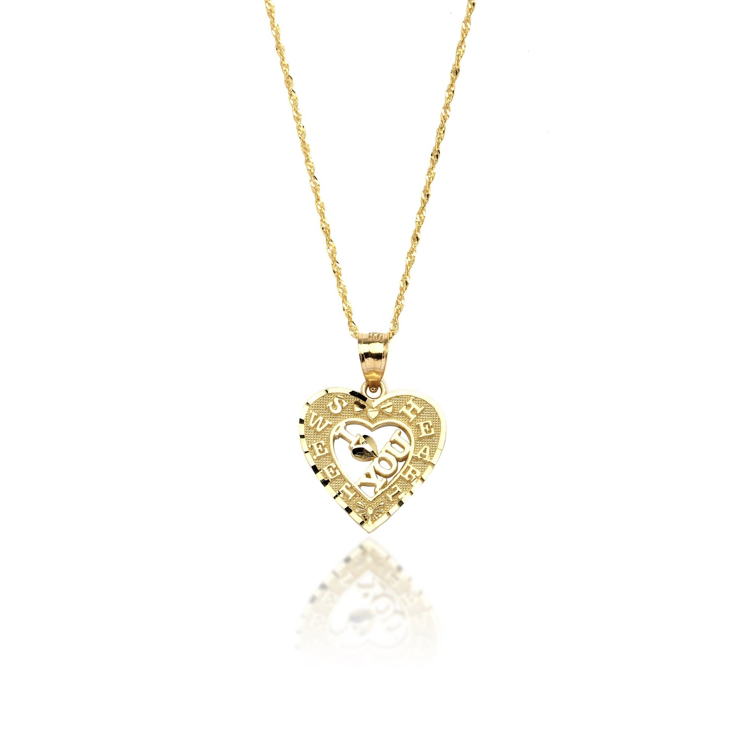 10k Yellow Gold I Love You Sweetheart Heart Pendant Necklace for Women and Girls