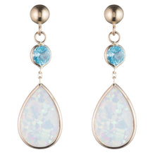 Load image into Gallery viewer, 14K Yellow Gold Created Opal Dangle Earring with Color Stone, Push back closure
