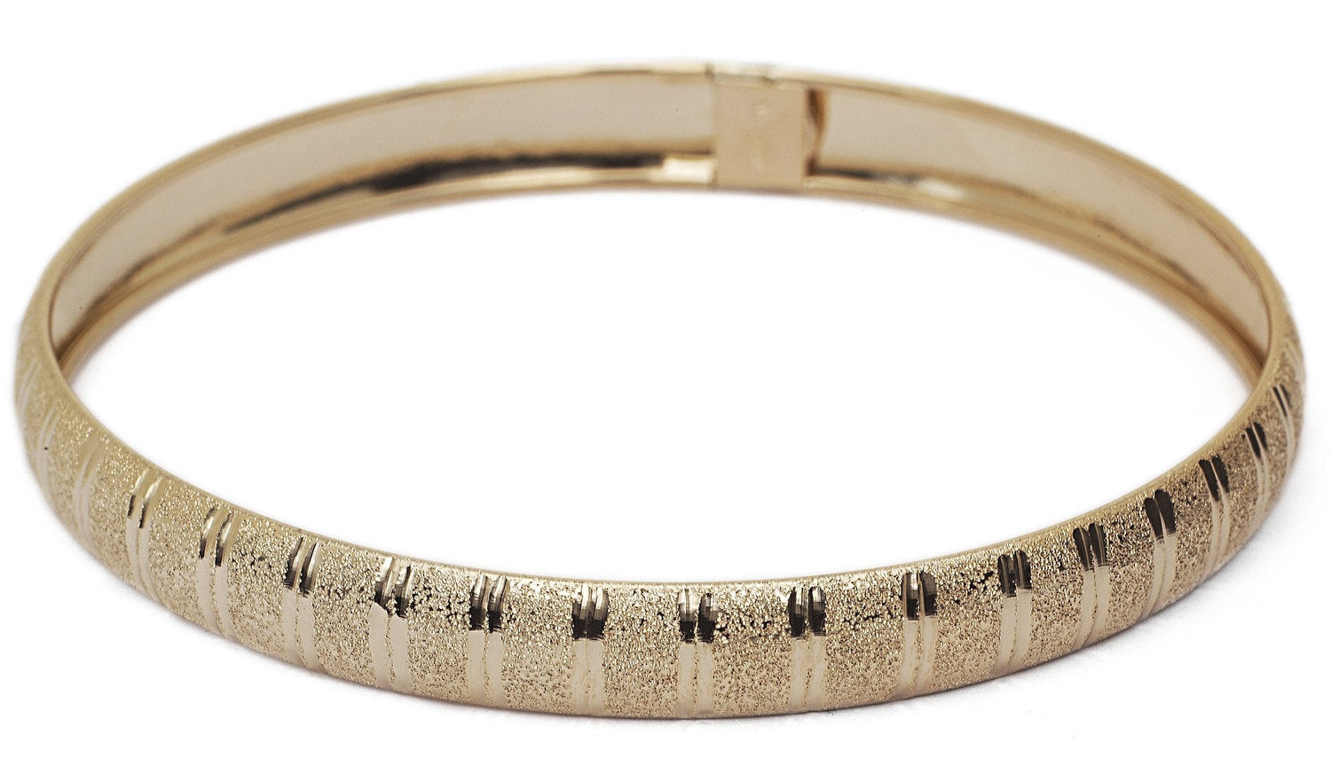 10k Yellow Gold bangle bracelet Flexible Round with Diamond Cut Design, 0.3 in.