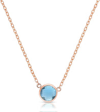 Load image into Gallery viewer, Floreo 14k Yellow or Rose Gold Round Gemstone Solitaire Pendant Necklace, Adjustable 15&quot; 16&quot; and 17 Inch (rose-gole, blue-topaz)
