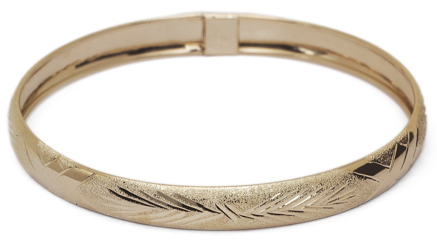 10k Yellow Gold bangle bracelet Flexible Round with Diamond Cut Design, 0.24